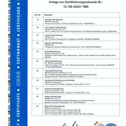 Сертификат соответствия ISO 9001 профиля REHAU